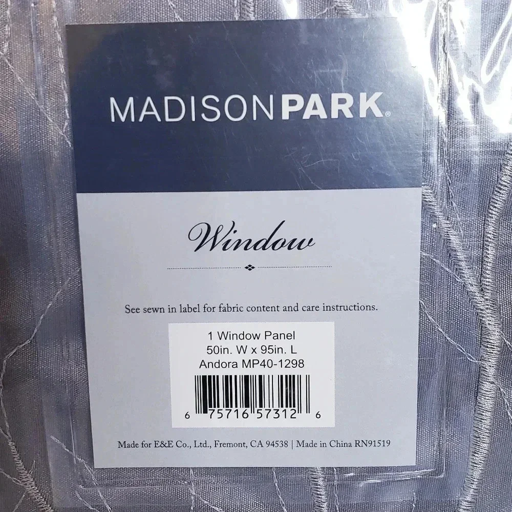 1 Window Panel Curtain Lined Embroidered Gray Grey Size 50